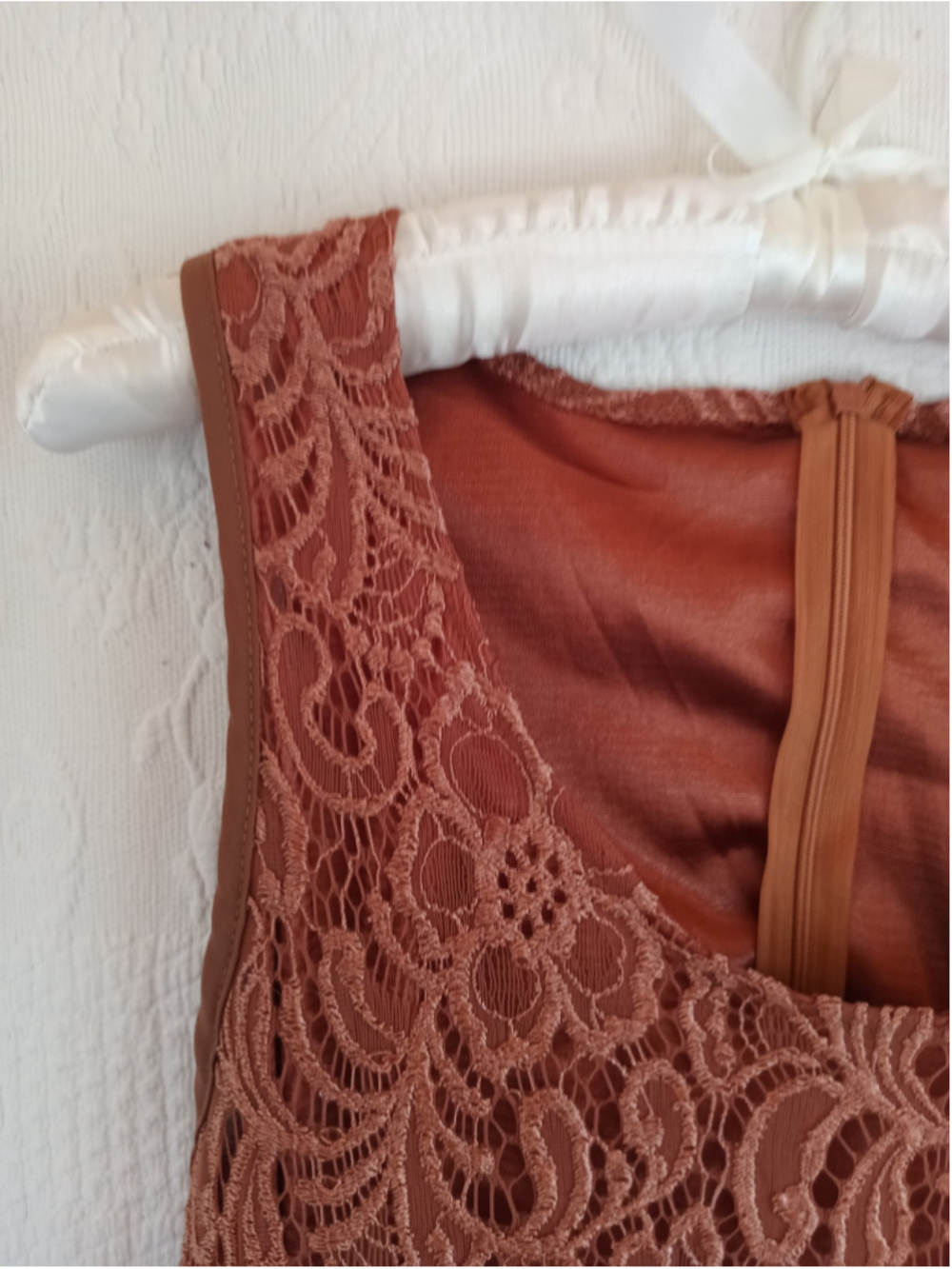 Tuscan red Lace Mini Dress Rust orange bodycon sexy fall copper autumn - Picture 3 of 9